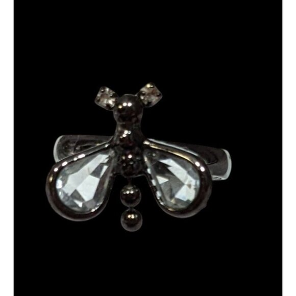 Whimsygoth Fairycore Black Dragonfly Adjustable Ring With Clear Gems - Picture 3 of 10